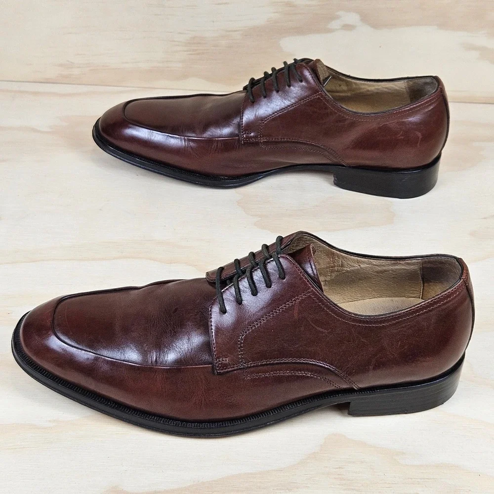Johnston & Murphy Mens 9.5M 15-0750 Burgundy Brown Leather Apron Toe Derby Shoes